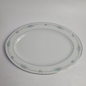Style House Corsage Serving Platter White with Blue Roses 12 Inch